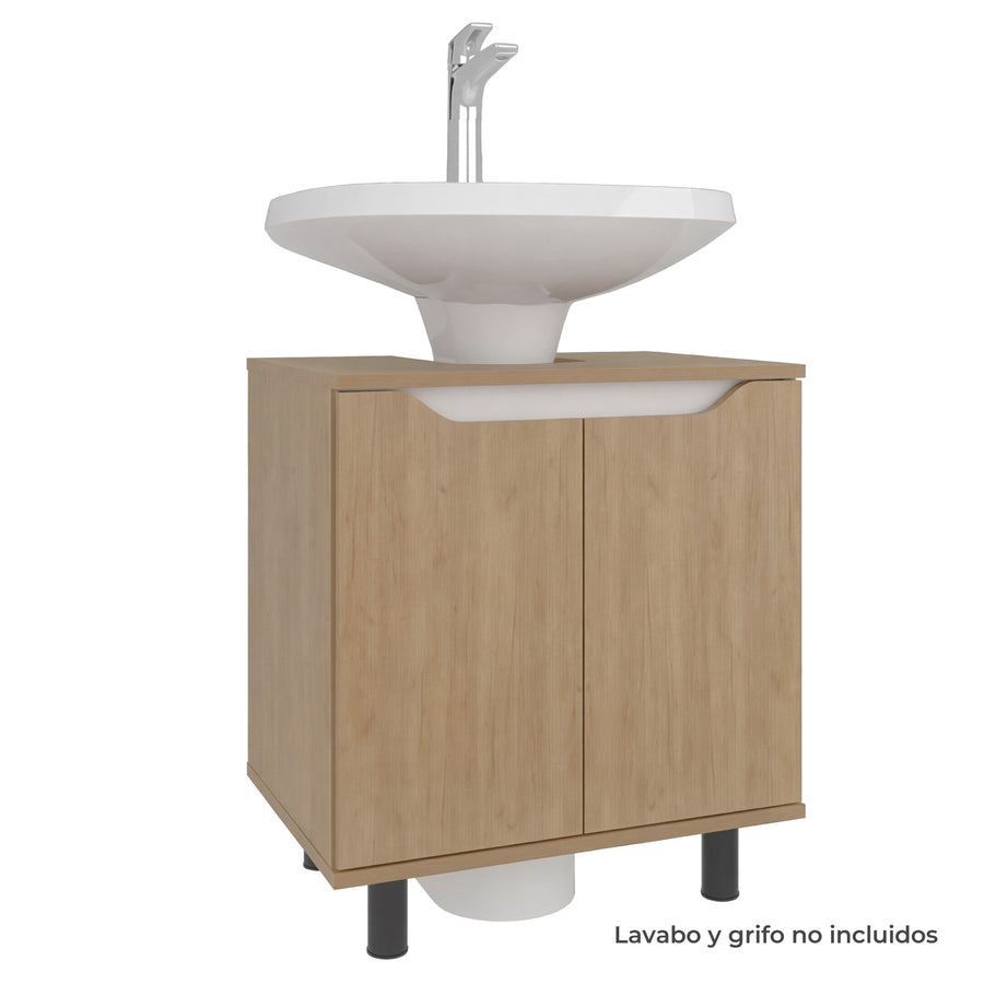 TUHOME CONCEPT Mueble bajo lavabo Marlo de 55 cm con 2 puertas, fresno y blanco