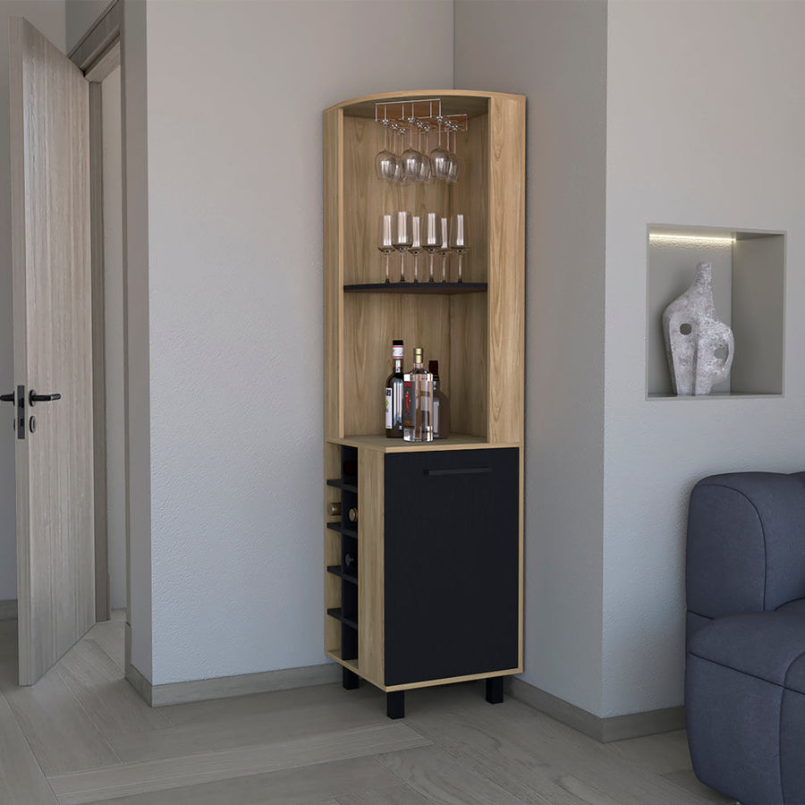 Mueble bar esquinero Kaia de 180 cm, fresno y wengué