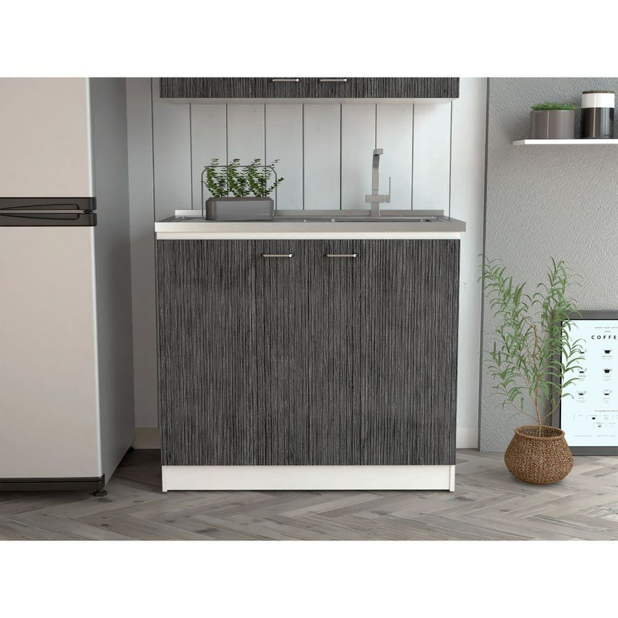 Mueble de fregadero Napoles de 100 cm con fregadero de acero inoxidable, blanco y roble gris