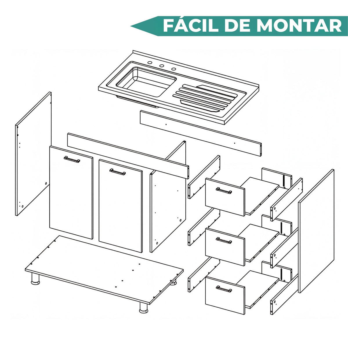 TUHOME CONCEPT Mueble bajo de cocina Ferretti de 100 cm, blanco y wengué