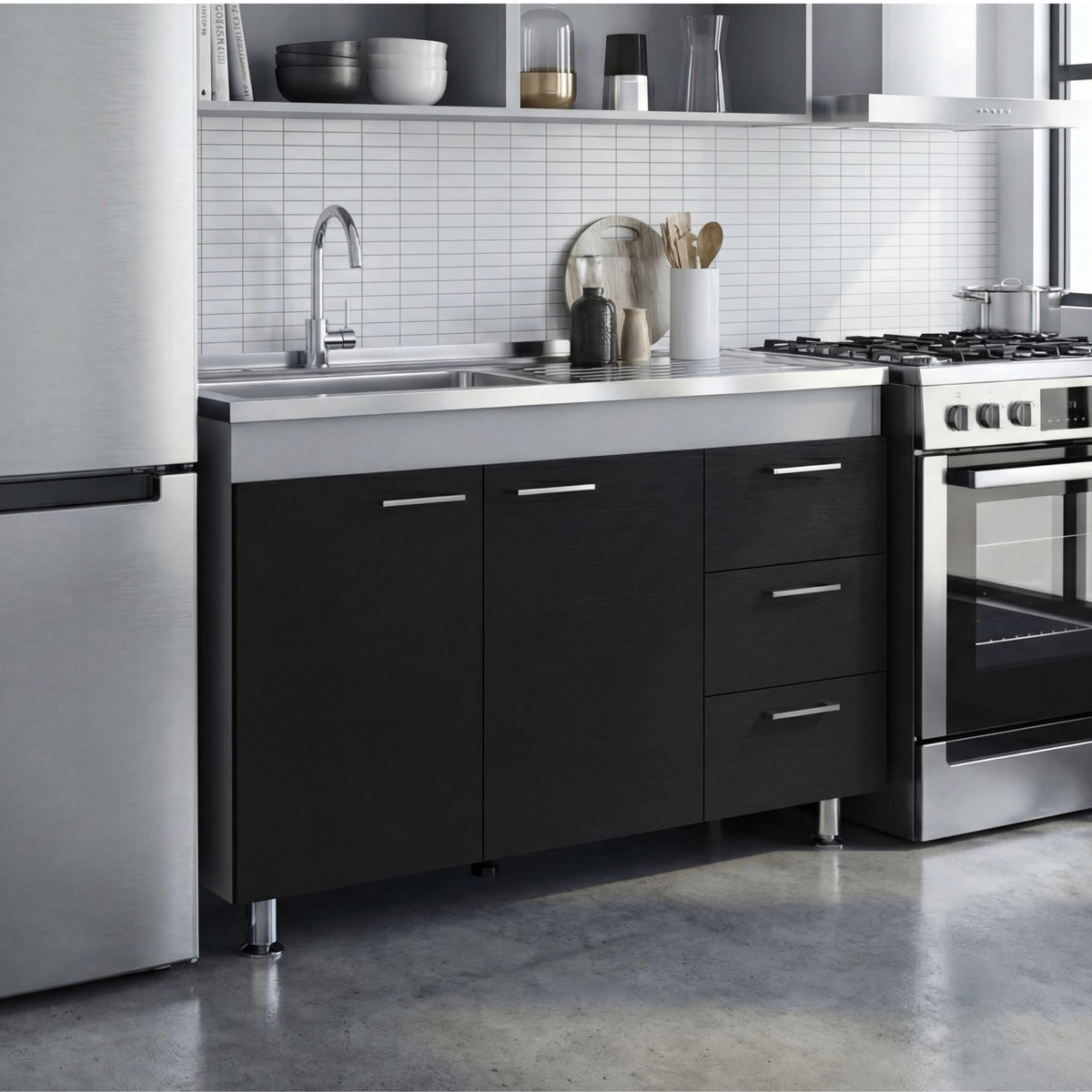 TUHOME CONCEPT Mueble bajo de cocina Ferretti de 100 cm, blanco y wengué (MIW 6764) 3