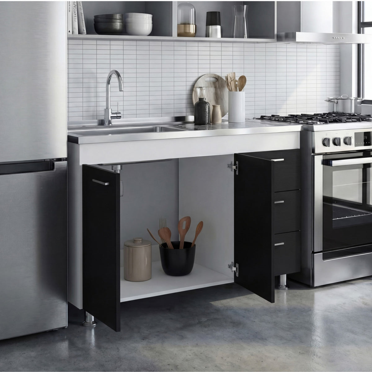 TUHOME CONCEPT Mueble bajo de cocina Ferretti de 100 cm, blanco y wengué (MIW 6764) 4