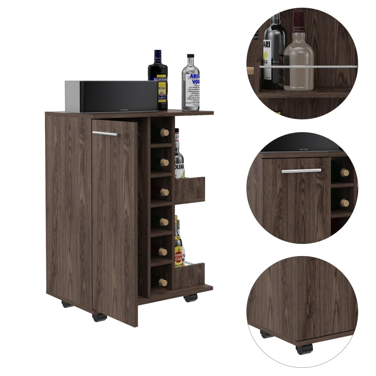 TUHOME CONCEPT Carrito de bar de 60 cm con botellero y ruedas