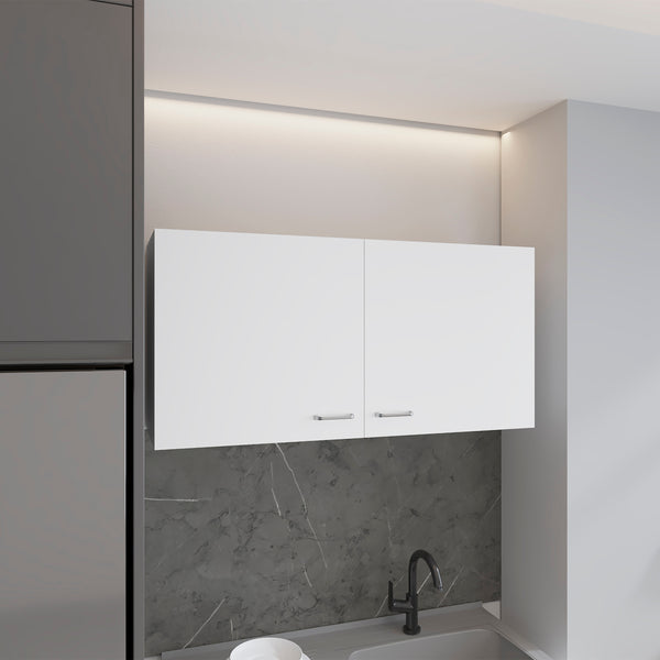 Mueble de pared para cocina Napoles en melamina con 2 puertas y amplio espacio para almacenamiento , Blanco , 49 cm X 100 cm X 32 cm