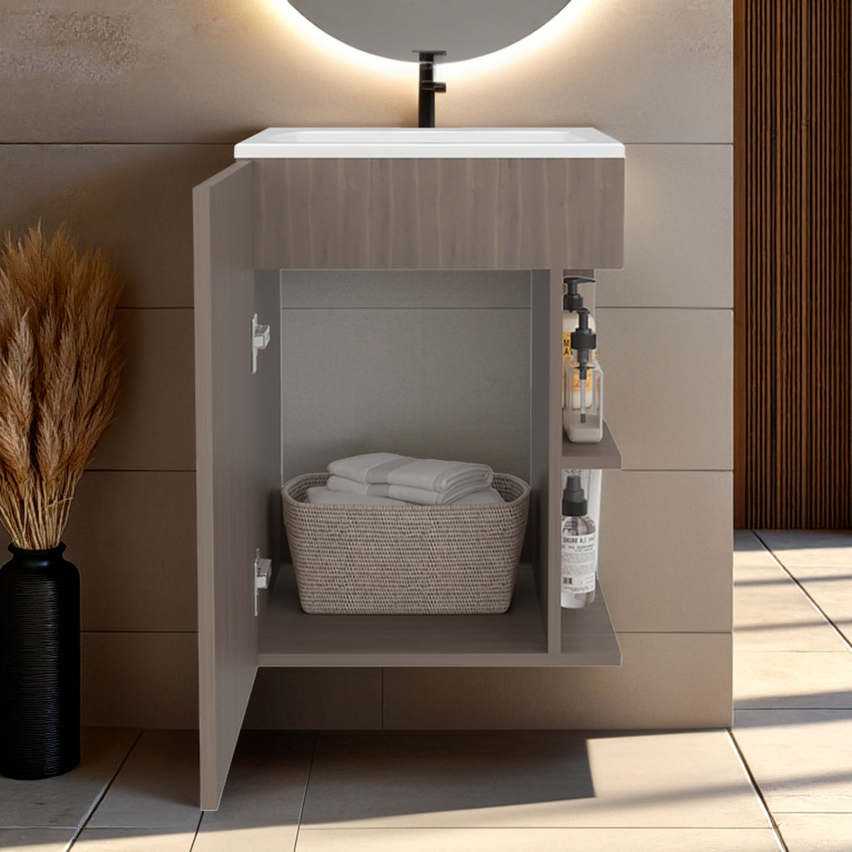 TUHOME CONCEPT Mueble de baño suspendido Colton de 45 cm con lavabo, roble Bardolino