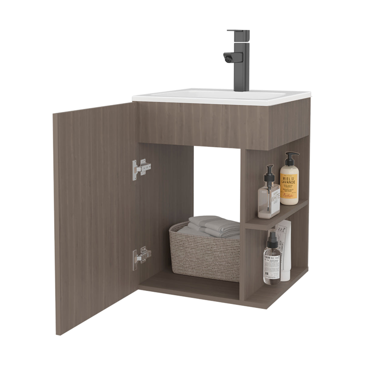 TUHOME CONCEPT Mueble de baño suspendido Colton de 45 cm con lavabo, roble Bardolino