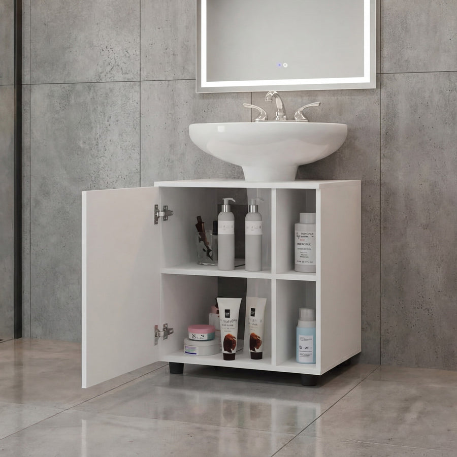TUHOME CONCEPT Mueble bajo lavabo Pascuale de 55 cm con puerta y huecos laterales, blanco