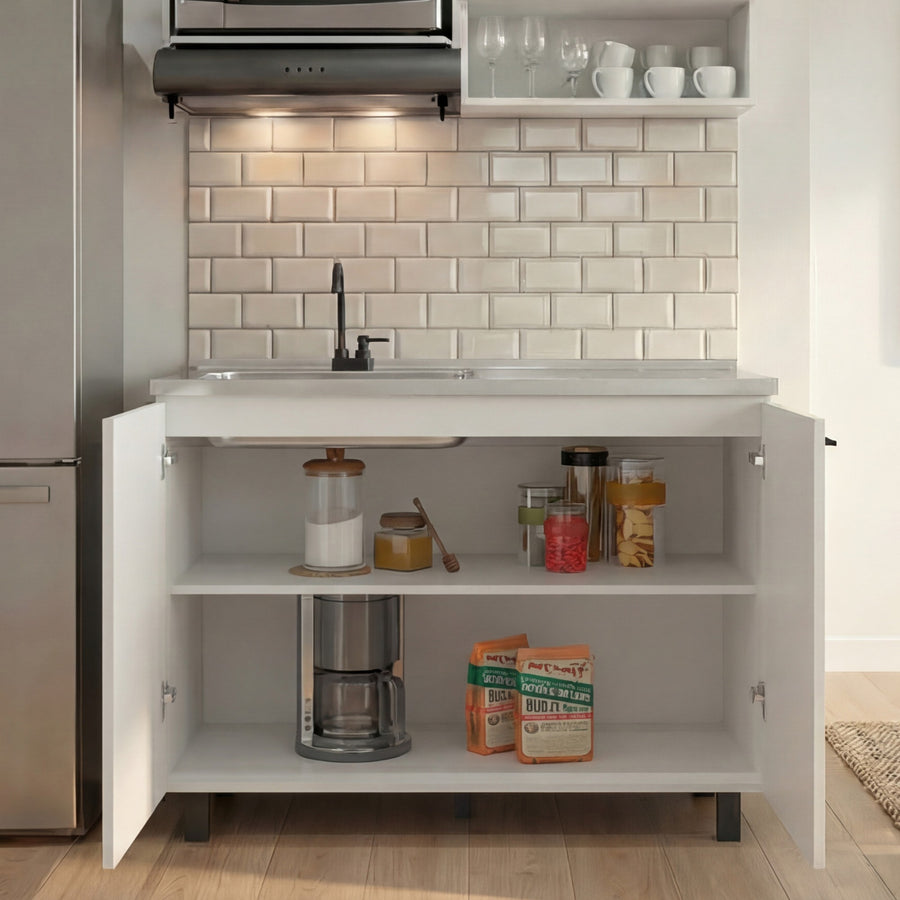 TUHOME CONCEPT Mueble bajo de fregadero Nápoles de 100 cm con grifo, blanco
