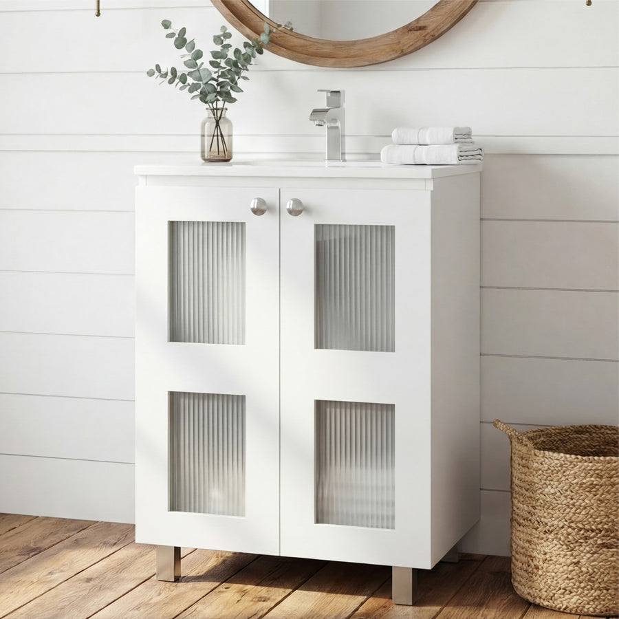 TUHOME CONCEPT Mueble de baño Haysi 59 cm con lavabo, 2 puertas, blanco