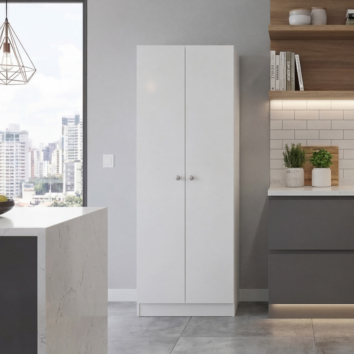 TUHOME CONCEPT Armario multiusos de 181 cm con 2 puertas y estantes, blanco