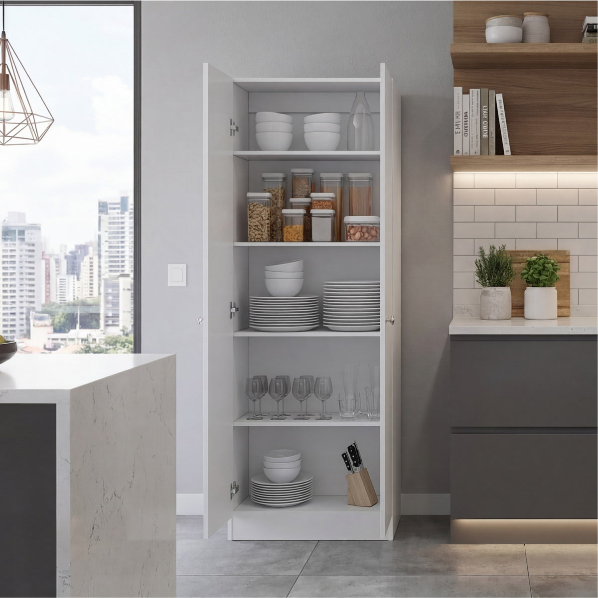 TUHOME CONCEPT Armario multiusos de 181 cm con 2 puertas y estantes, blanco