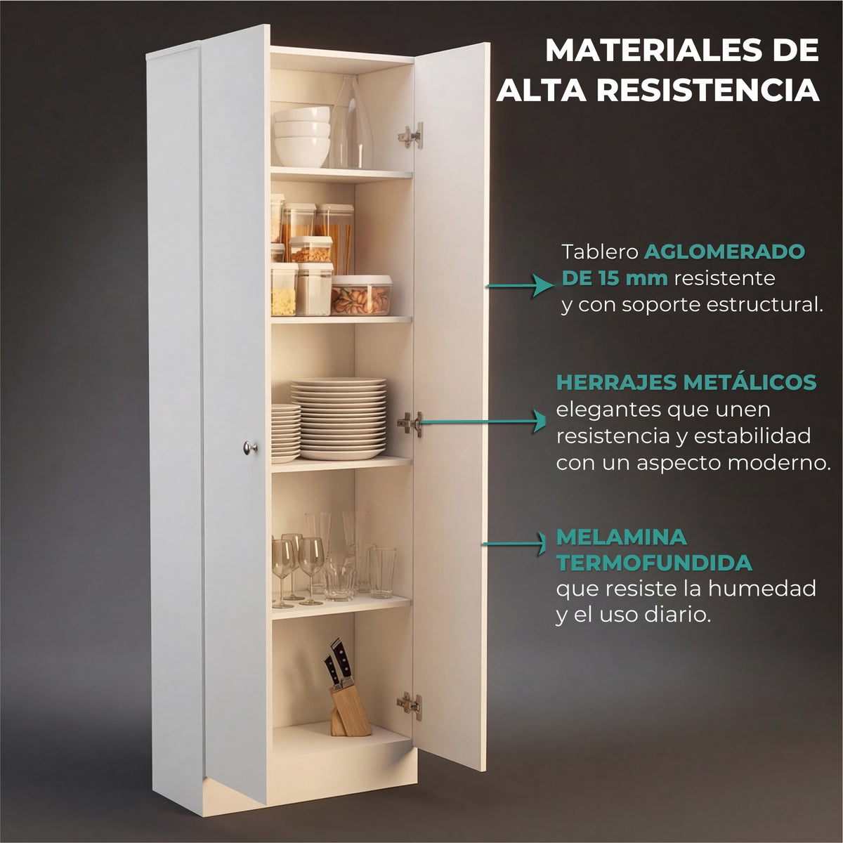 TUHOME CONCEPT Armario multiusos de 181 cm con 2 puertas y estantes, blanco
