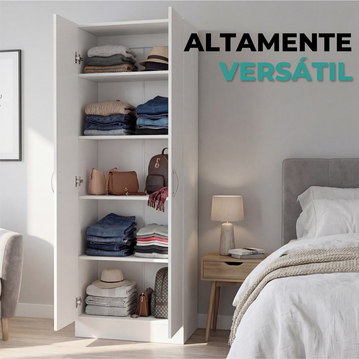 TUHOME CONCEPT Armario multiusos de 181 cm con 2 puertas y estantes, blanco