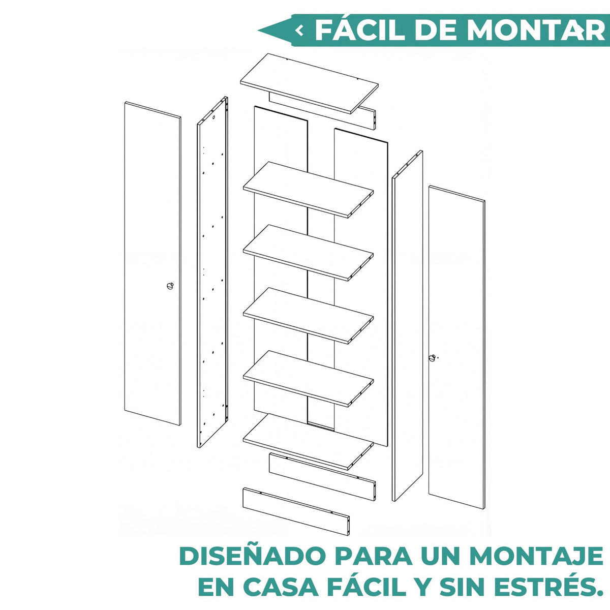 TUHOME CONCEPT Armario multiusos de 181 cm con 2 puertas y estantes, blanco