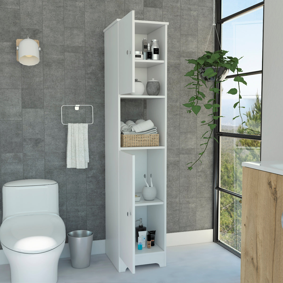 TUHOME CONCEPT Columna de baño Ibis de 172 cm con 2 puertas y 1 estante