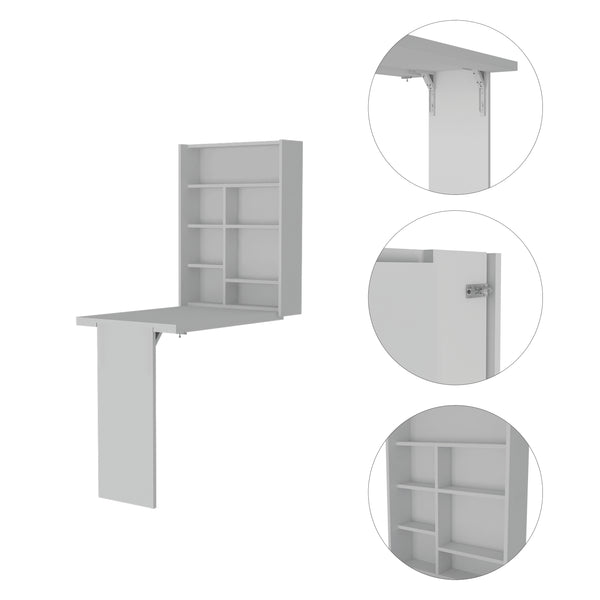 TUHOME Mesa Plegable Dalton con Base y Estantes, Blanco