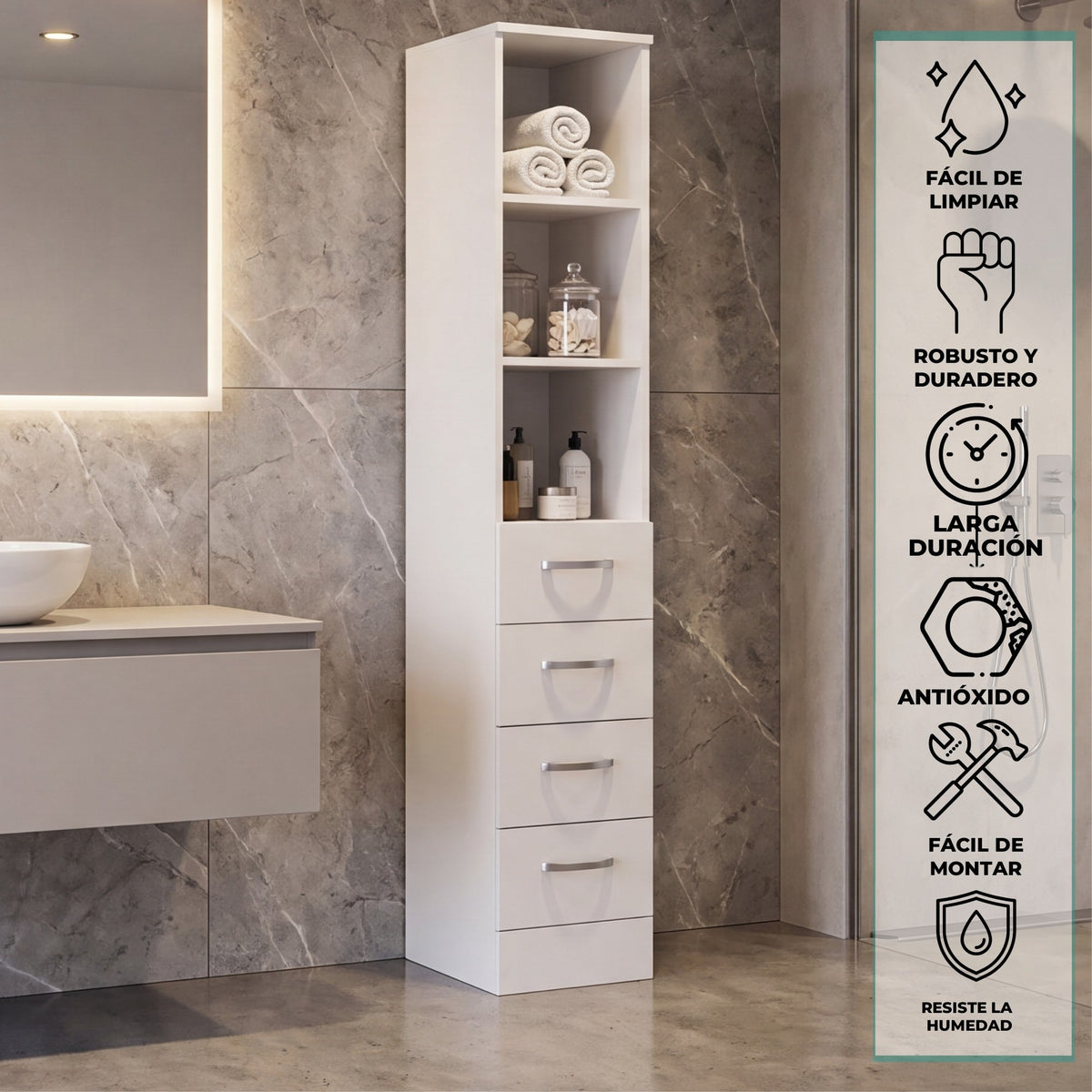 TUHOME CONCEPT Columna de baño Vanguard de 173 cm, blanco