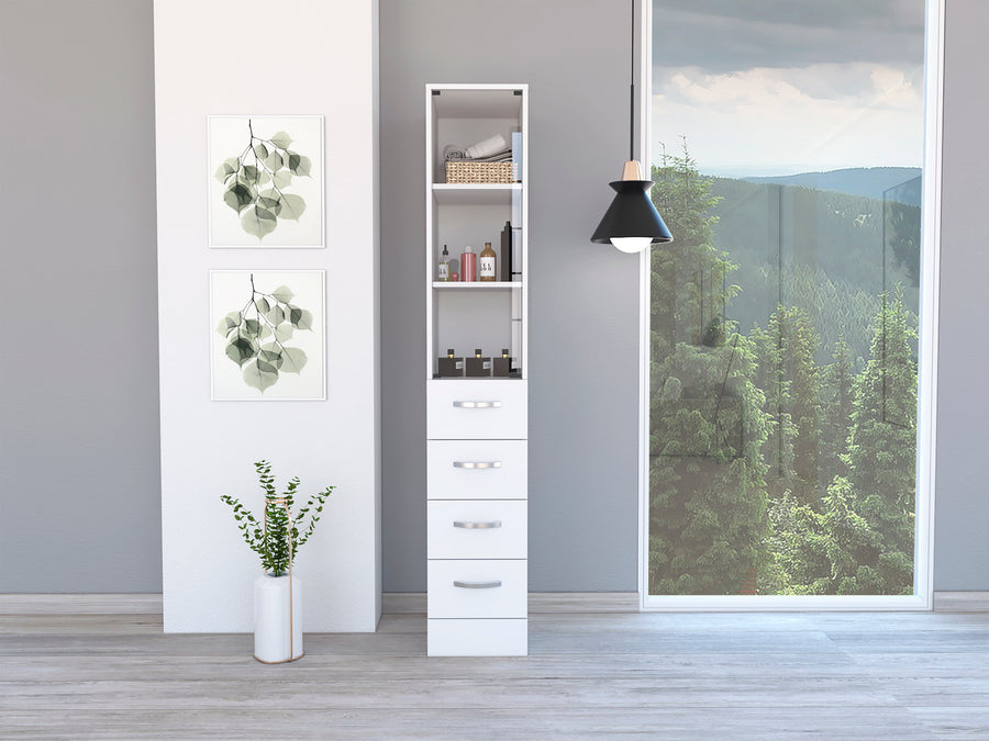 Columna de baño Vanguard de 173 cm con 4 cajones, blanco