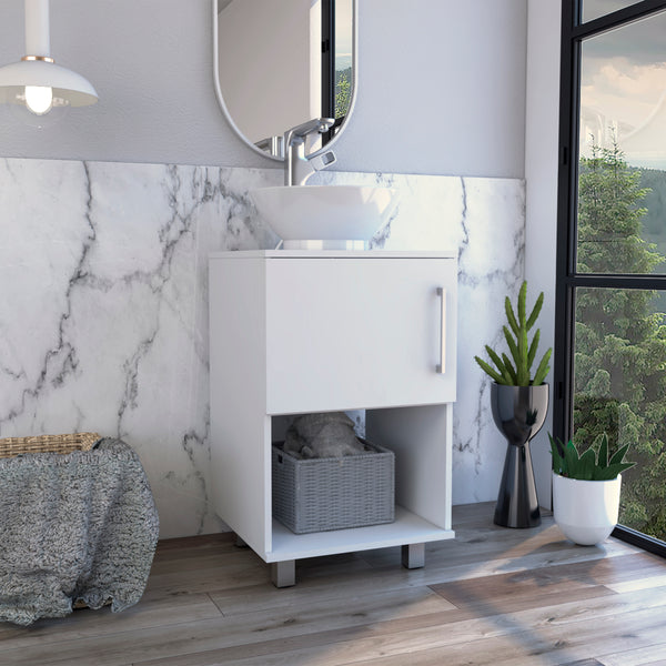 Mueble bajo para lavabo Gouda en Melamina,con almacenamiento y lavamanos de ceramica.