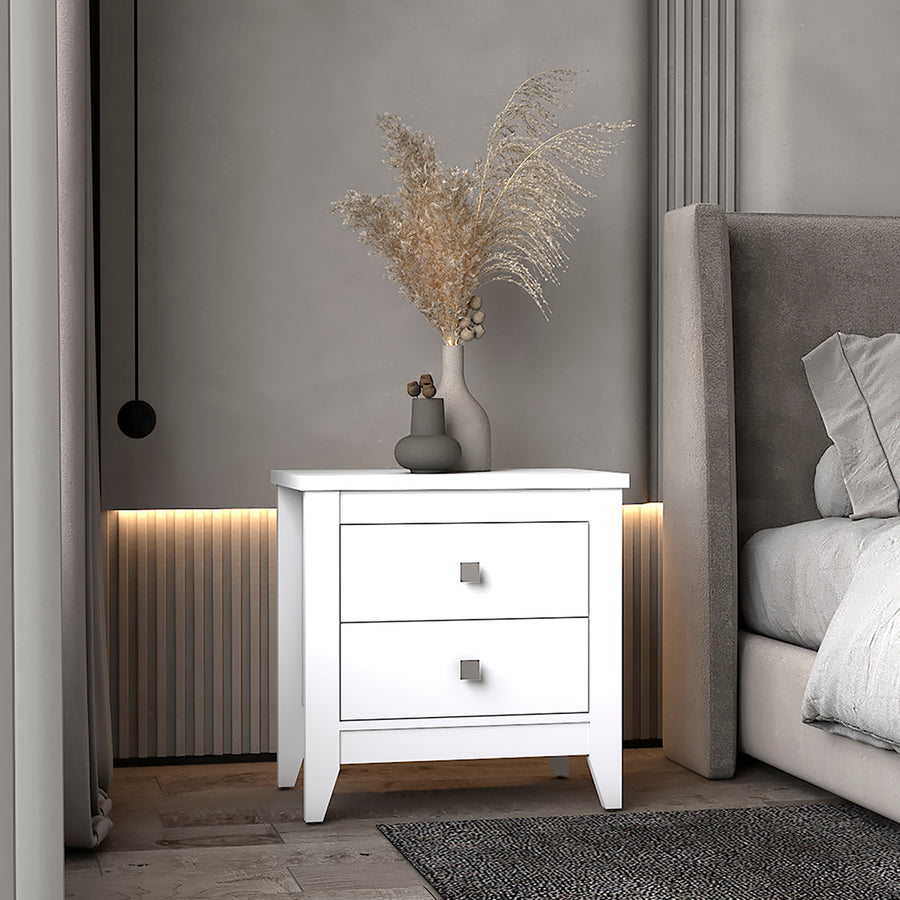 Mesita de noche Amara de 60 cm con 2 cajones, blanco