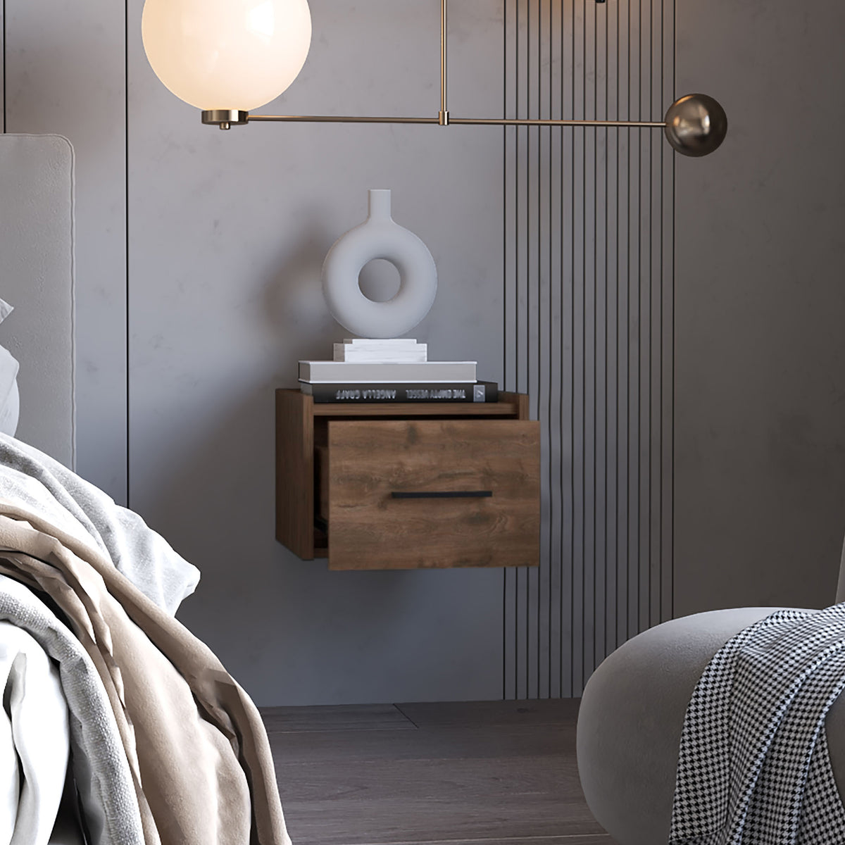 TUHOME CONCEPT Mesita de noche flotante Boa de 35 cm, roble oscuro