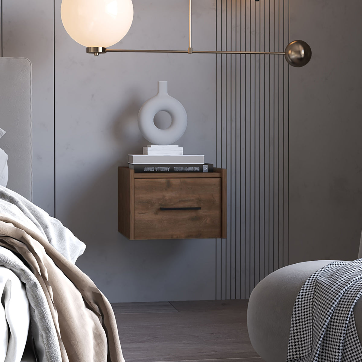 TUHOME CONCEPT Mesita de noche flotante Boa de 35 cm, roble oscuro