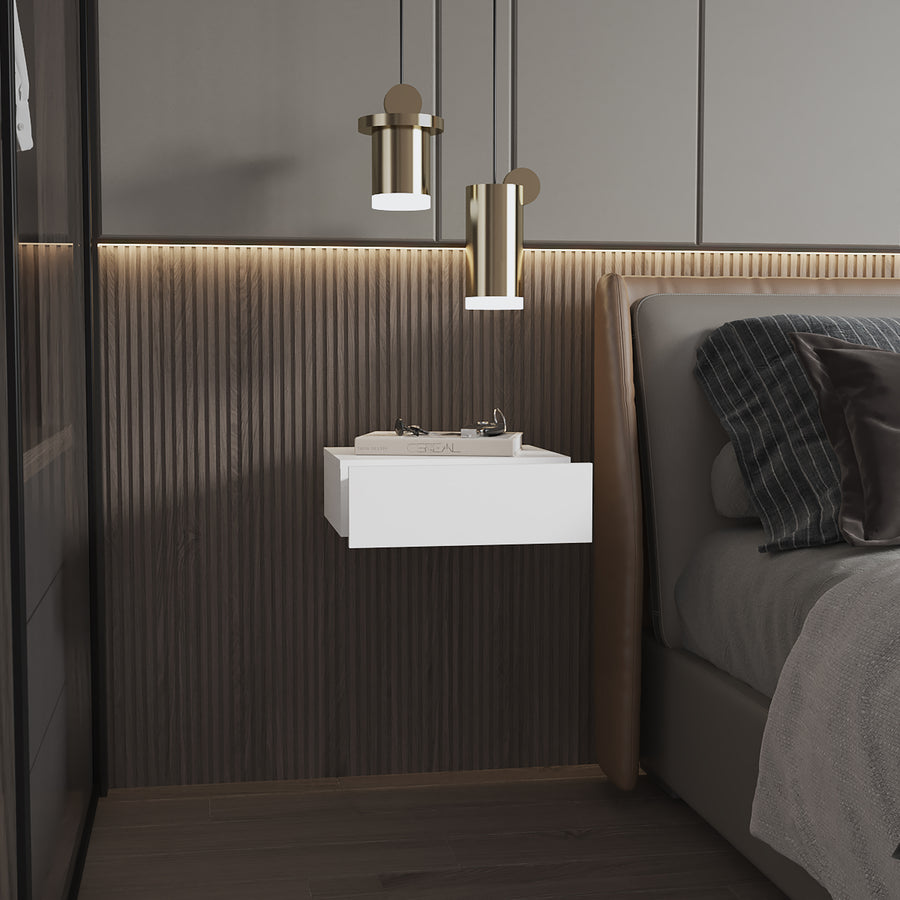 Mesita de noche flotante Milano de 40 cm con 1 cajón, blanco