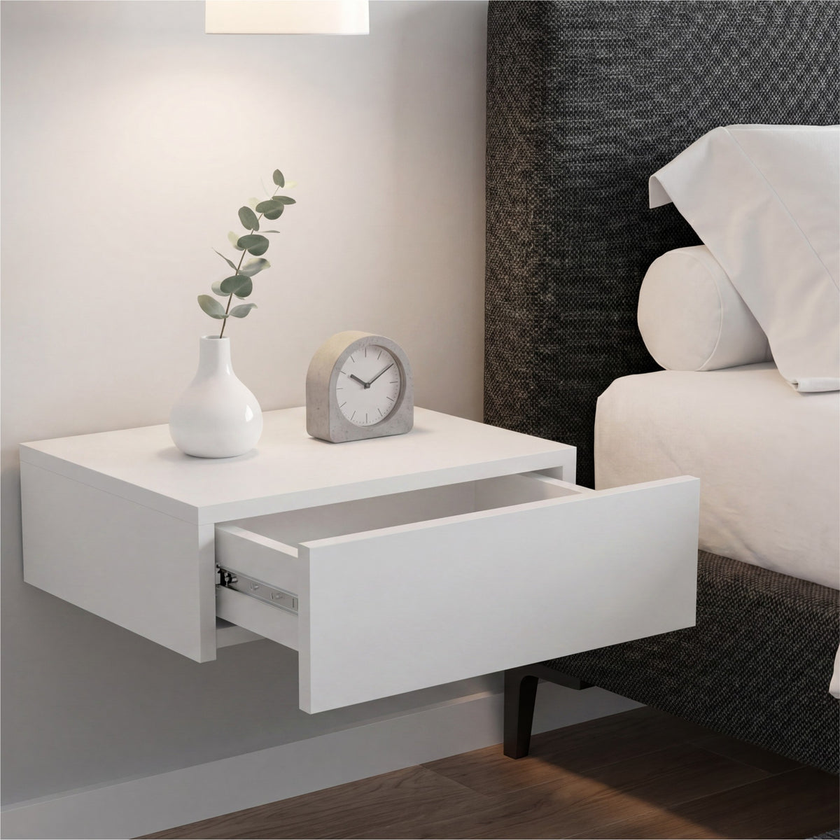 TUHOME CONCEPT Mesita de noche flotante Milano de 40 cm, blanco