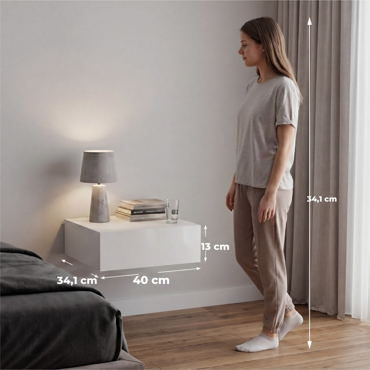 TUHOME CONCEPT Mesita de noche flotante Milano de 40 cm, blanco