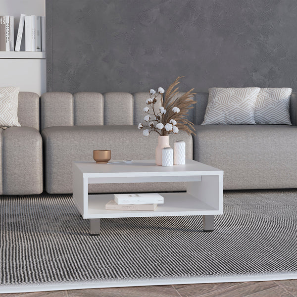 Mesa de Centro Eclipse en melamina con estantes inferior y 4 patas , blanco , 26.9 cm  X 60 cm  X 60 cm