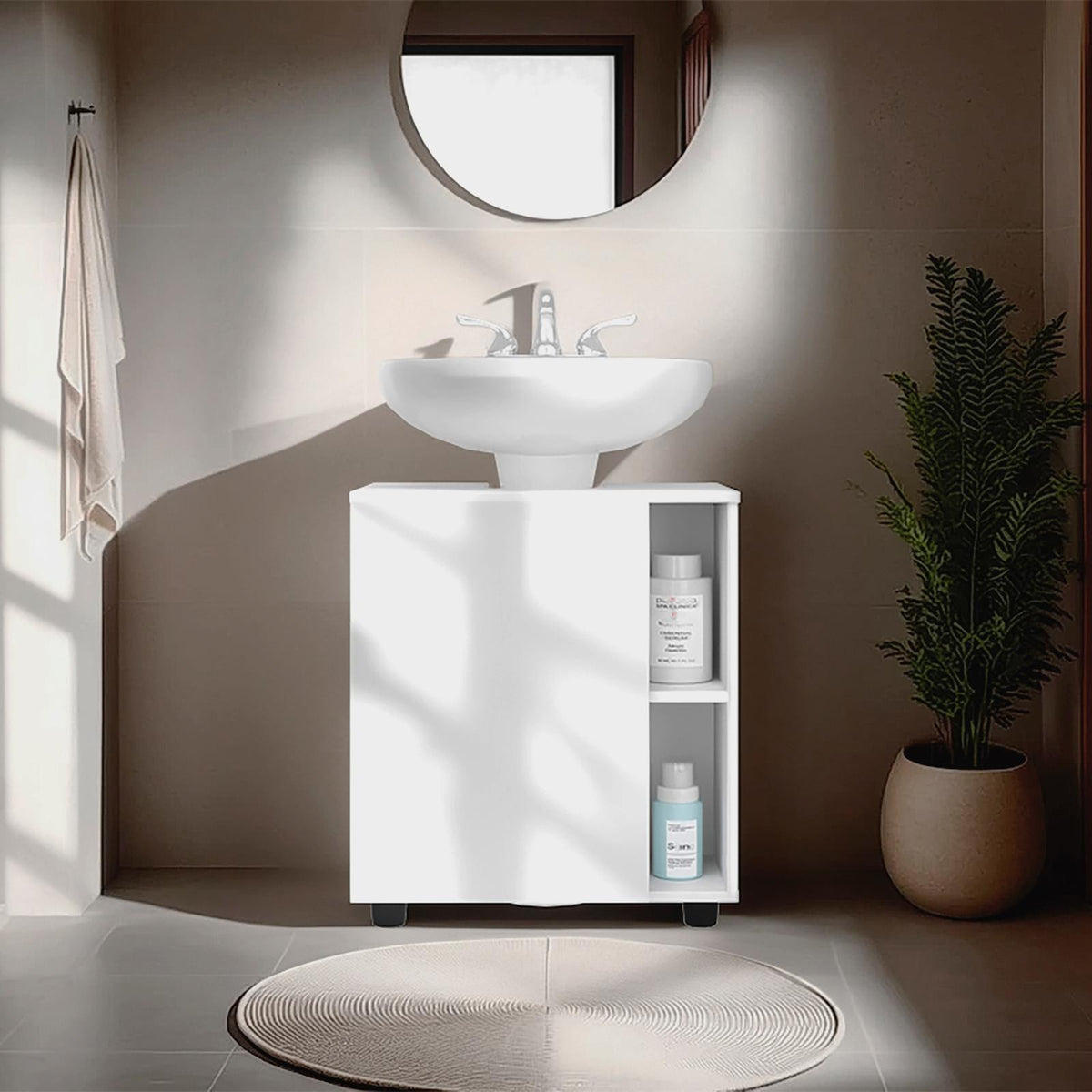 TUHOME CONCEPT Mueble bajo lavabo Pascuale de 55 cm con puerta y huecos laterales, blanco