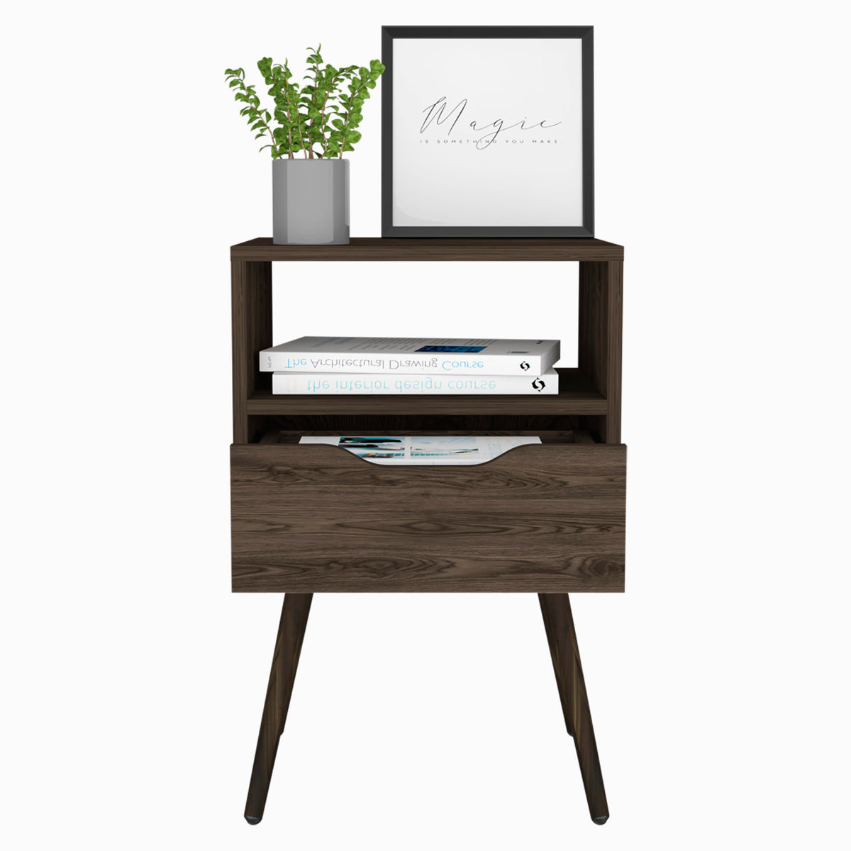 TUHOME CONCEPT Mesita de noche Otom de 40 cm con 1 cajón y 1 hueco, nogal