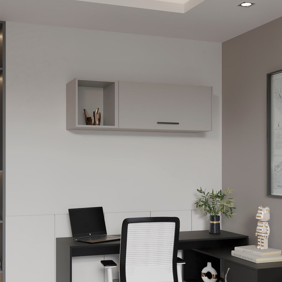 Archivador de pared Aster en melamina con 3 estantes y puerta abatible superior , gris , 37.8 cm X 119.9 cm X 33 cm