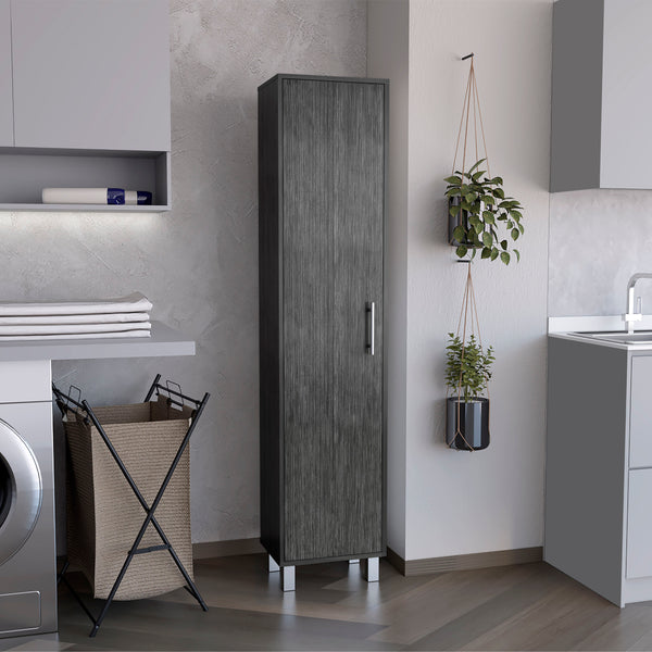 TUHOME Gabinete Alto de Almacenamiento Lawen, Una Puerta, 3 Ganchos para Escobas, Roble Ahumado