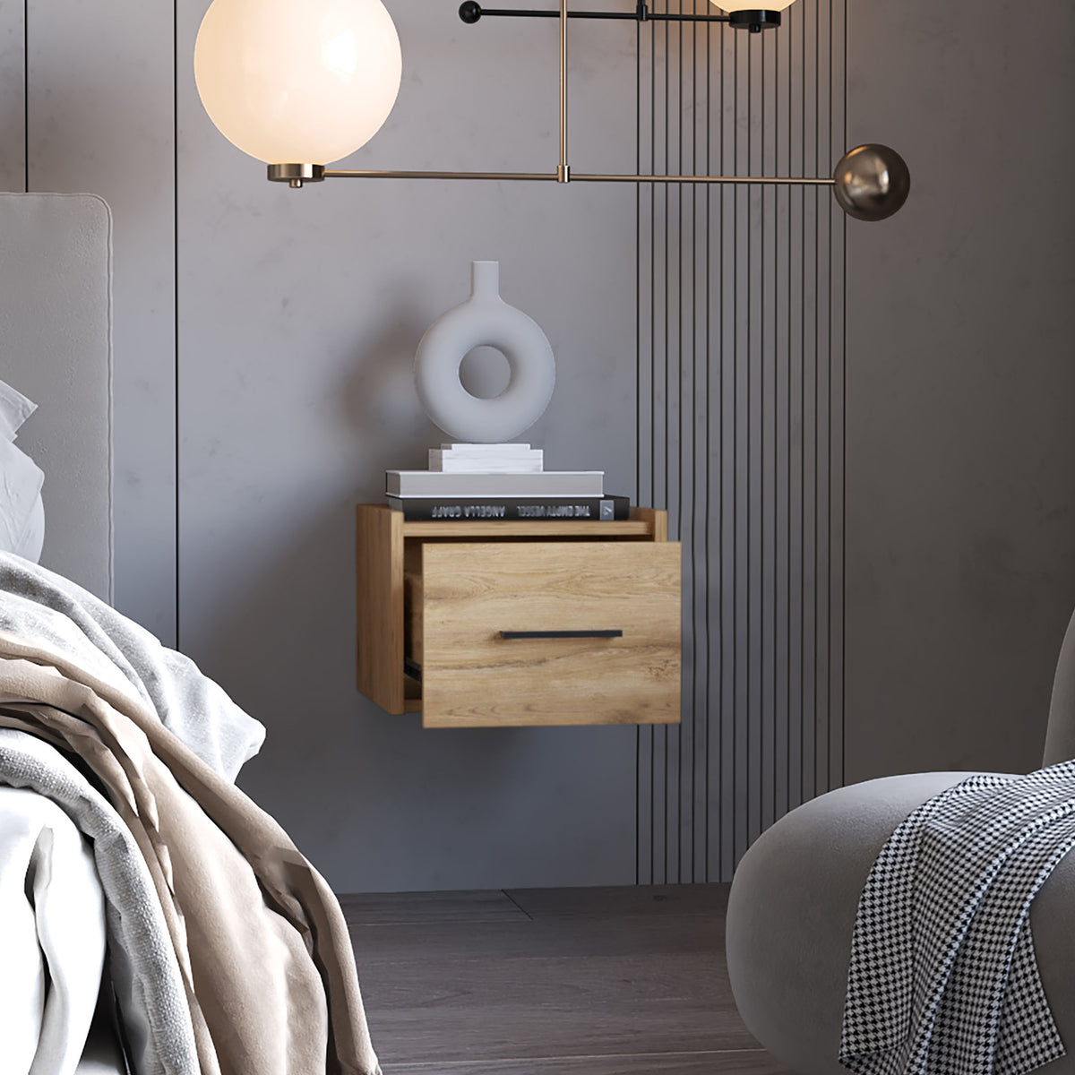 TUHOME CONCEPT Mesita de noche flotante Boa de 35 cm, macadamia