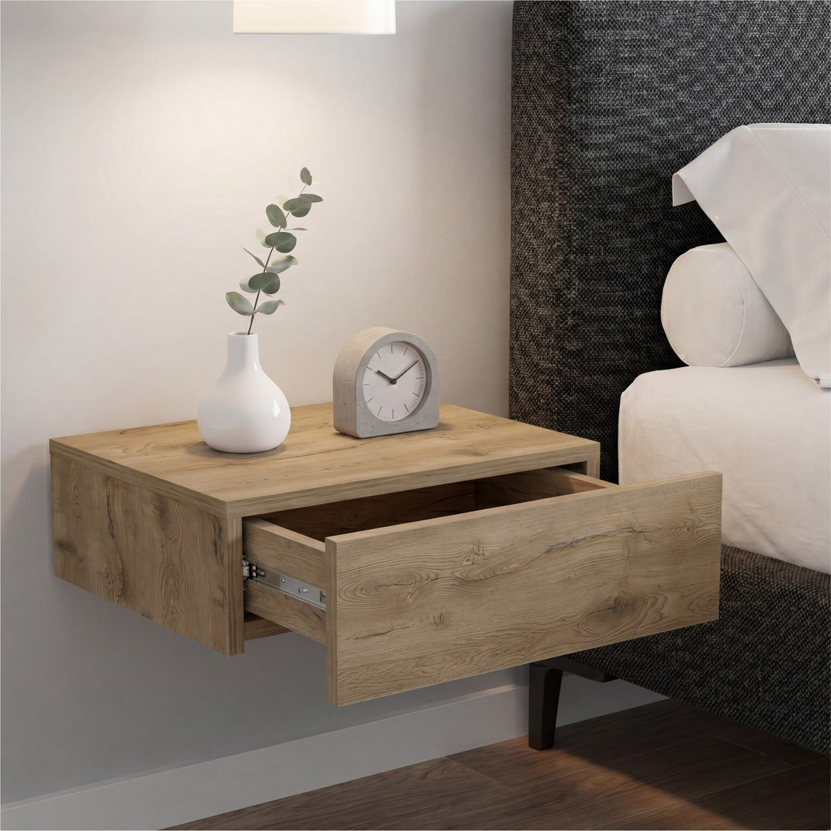 TUHOME CONCEPT Mesita de noche flotante Milano de 40 cm, macadamia