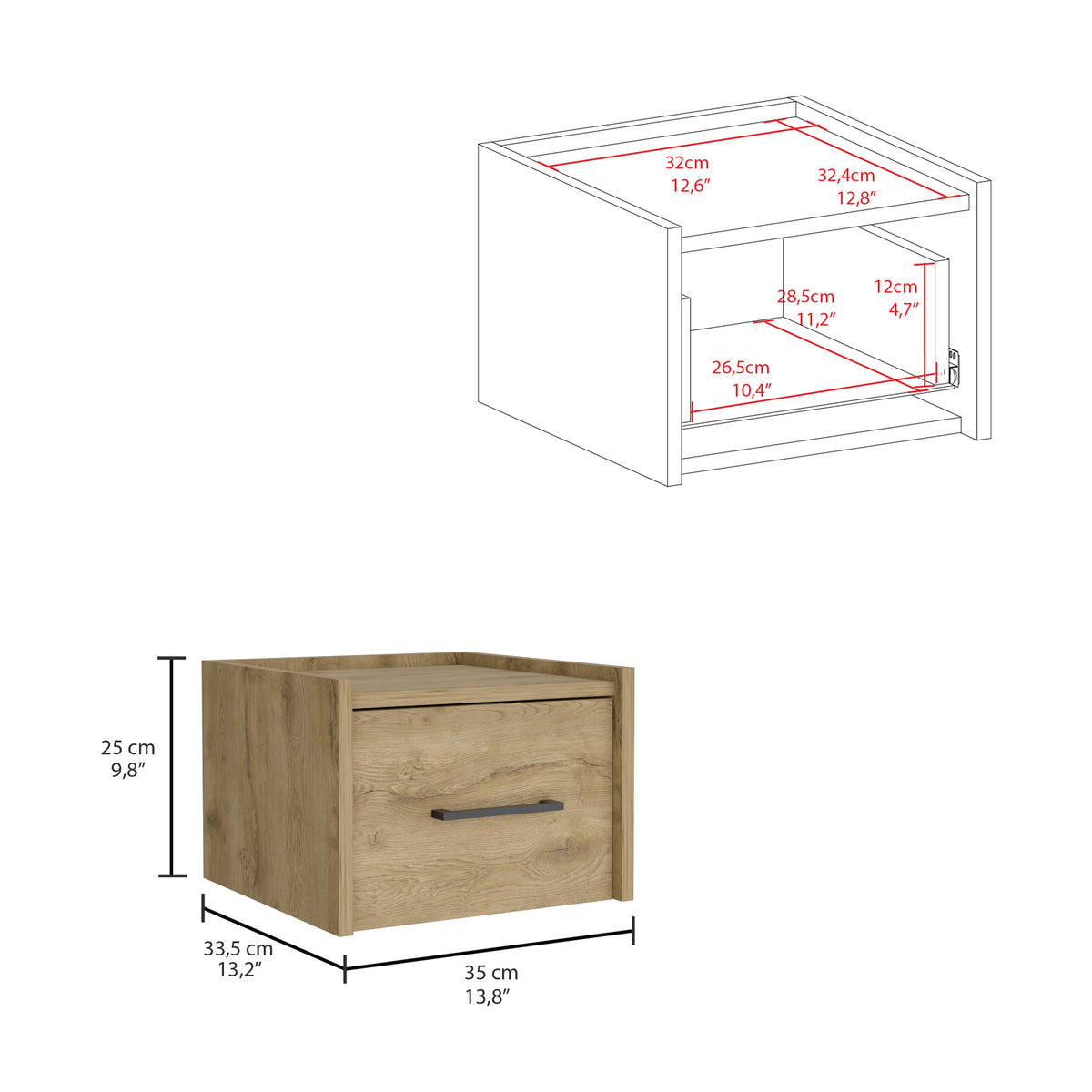 TUHOME CONCEPT Mesita de noche flotante Boa de 35 cm, macadamia