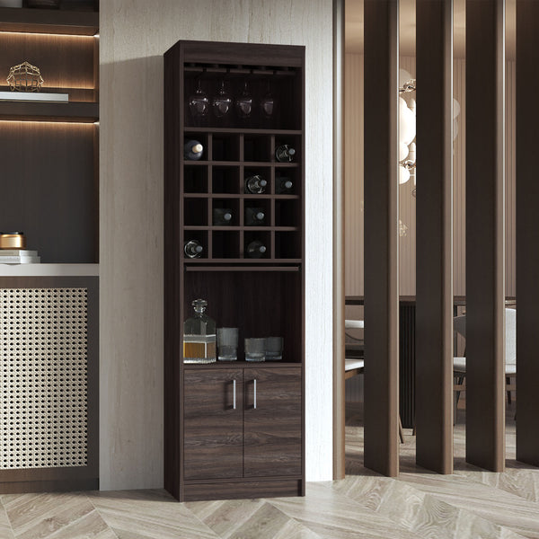 Mueble Bar kava espresso en melamina con Estante para Copas y Gabinete Inferior