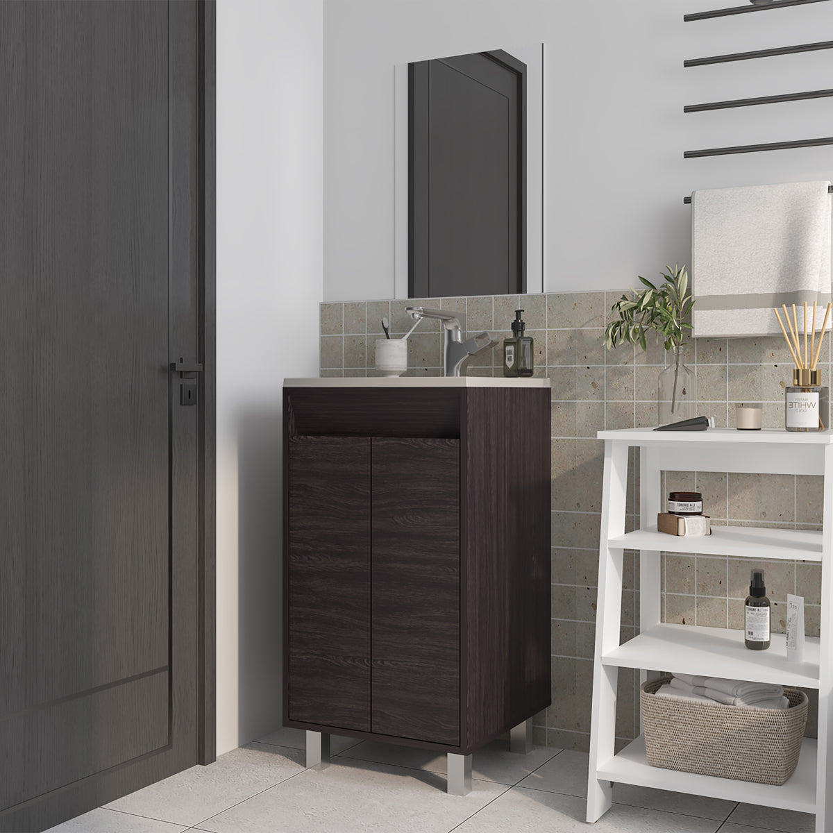 TUHOME CONCEPT Conjunto de baño Brady de 45 cm con lavabo y espejo, wengué