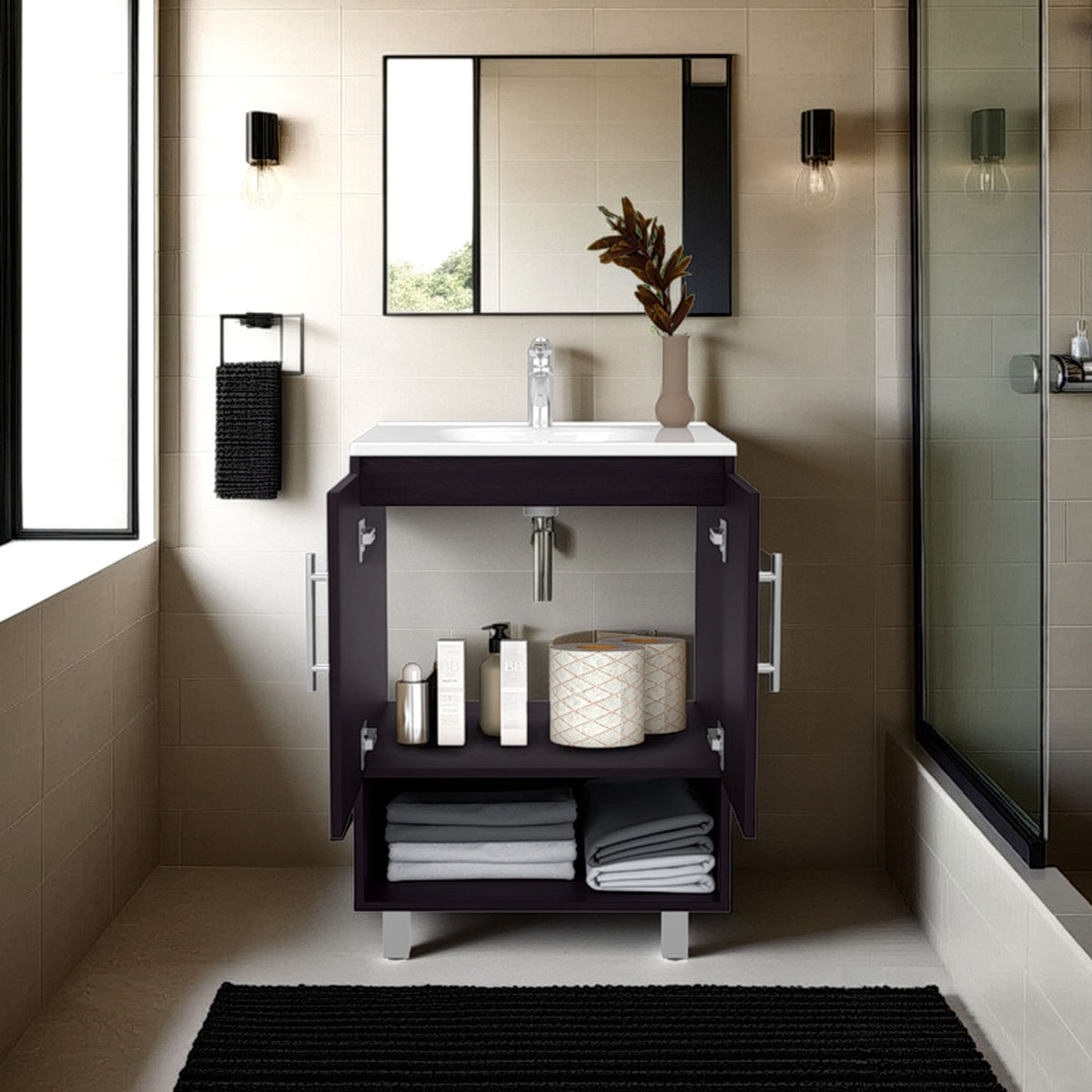 TUHOME CONCEPT Mueble de baño Conrad de 60 cm con lavabo, wengué