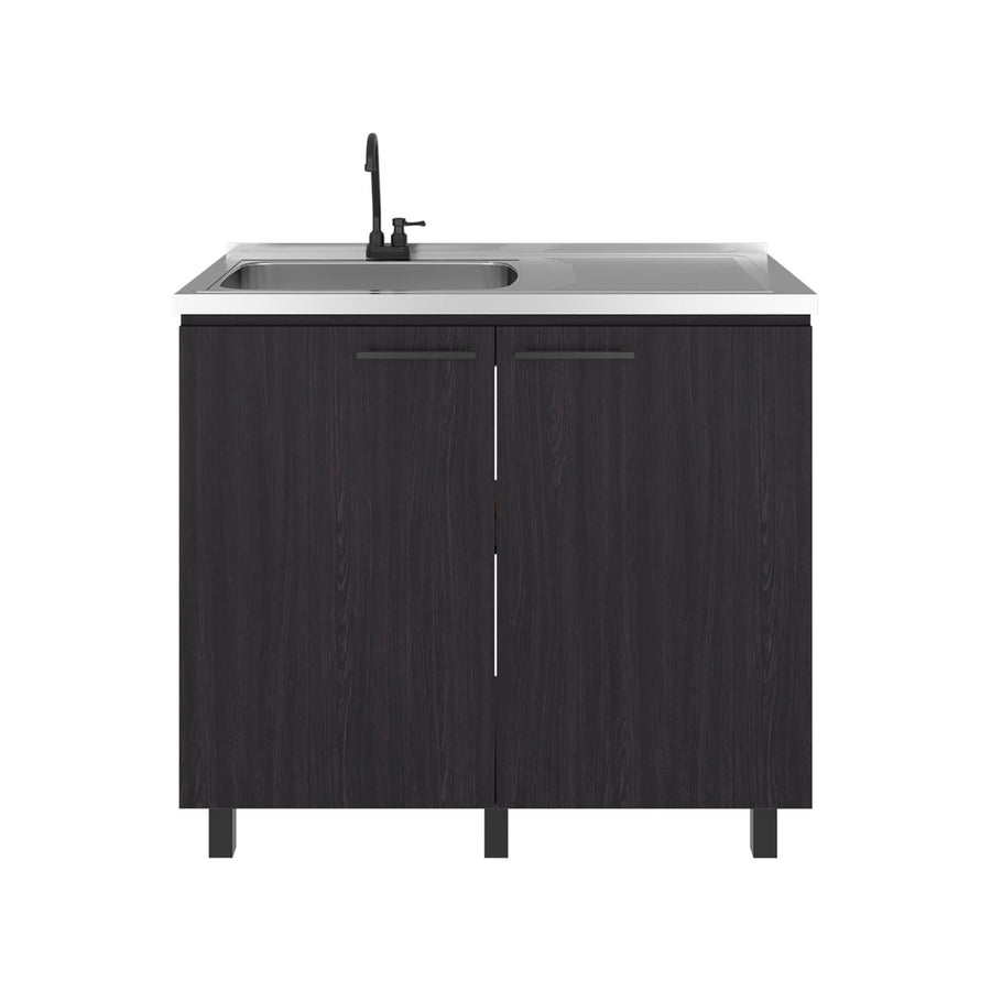 TUHOME CONCEPT Mueble de fregadero Nápoles de 100 cm con fregadero de acero inoxidable, grifo y 2 puertas, wengué