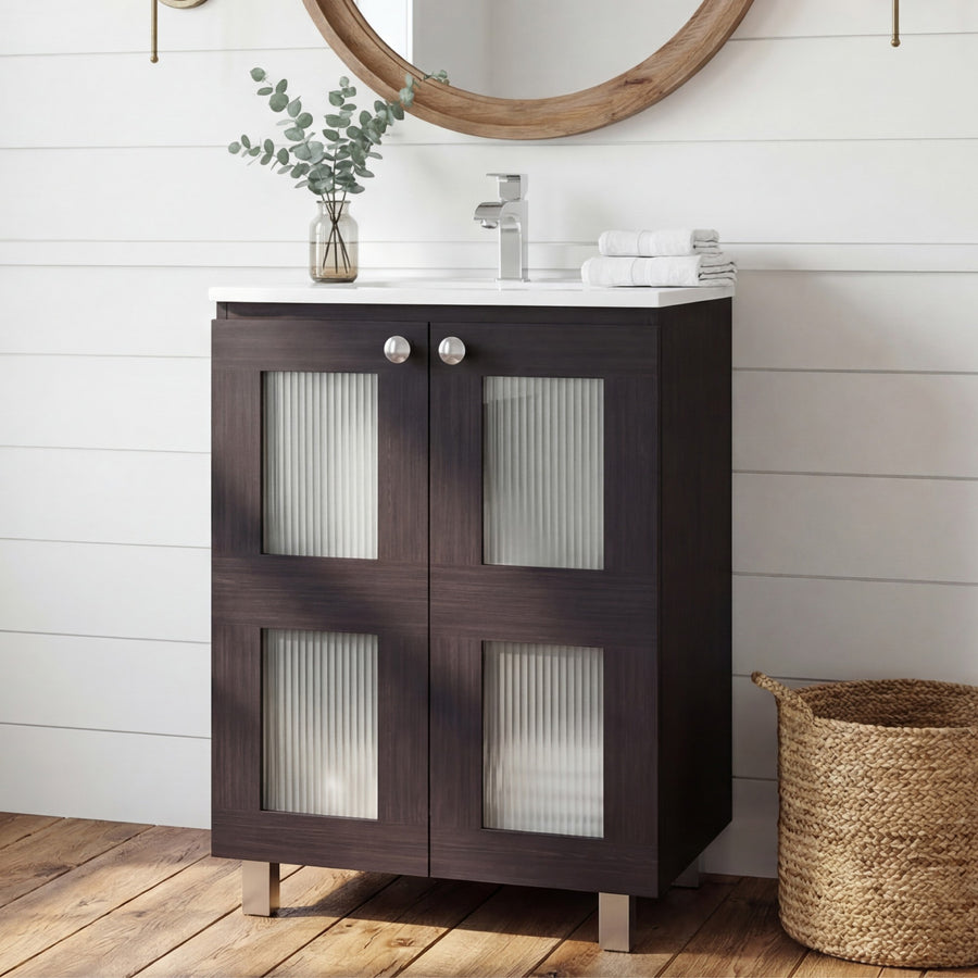 TUHOME CONCEPT Mueble de baño Haysi 59 cm con lavabo, 2 puertas, wengué
