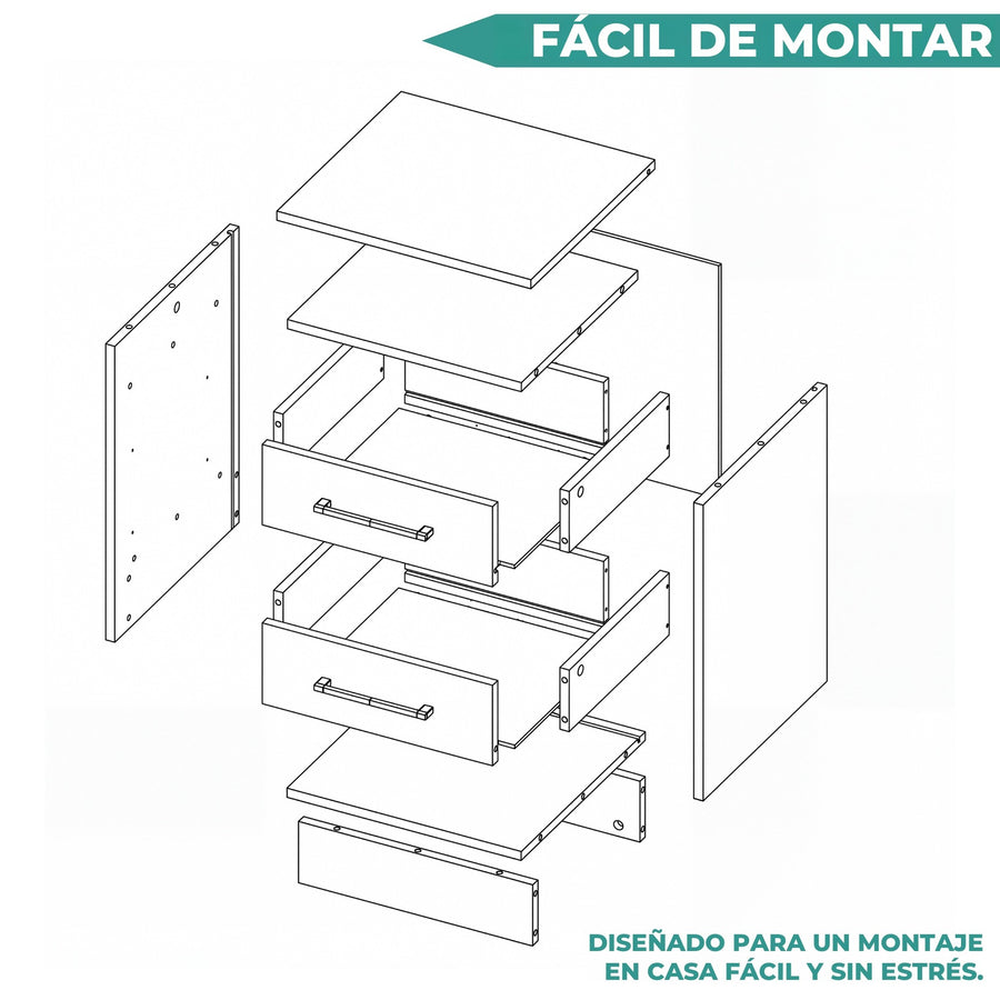 TUHOME CONCEPT Mesita de noche Eter de 40 cm con 2 cajones