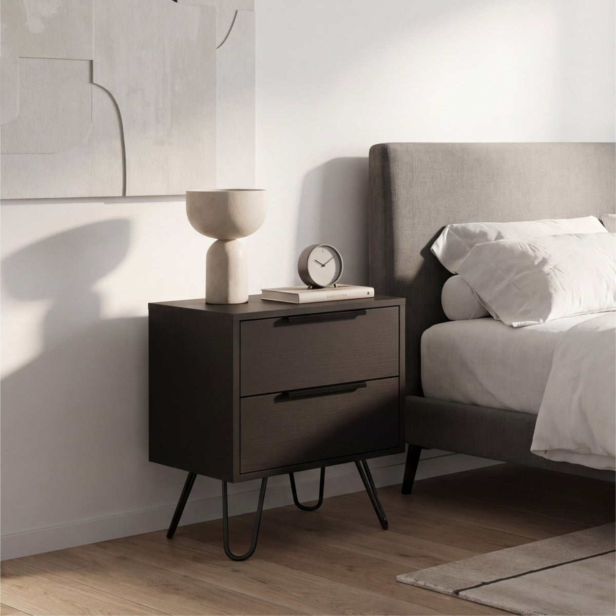 TUHOME Mesita de noche Nuvo 45 cm con 2 cajones, wengué