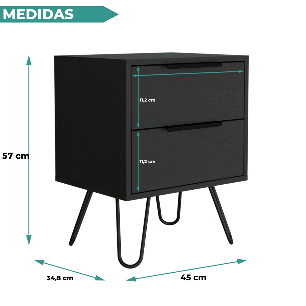 TUHOME Mesita de noche Nuvo 45 cm con 2 cajones, wengué