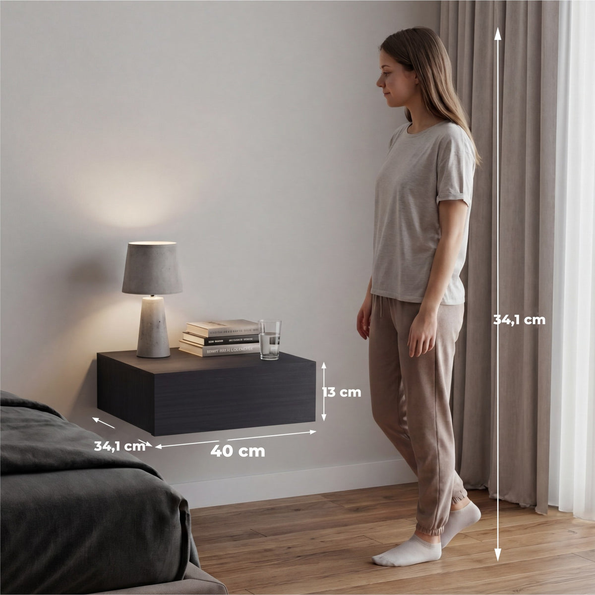 TUHOME CONCEPT Mesita de noche flotante Milano de 40 cm, wengué