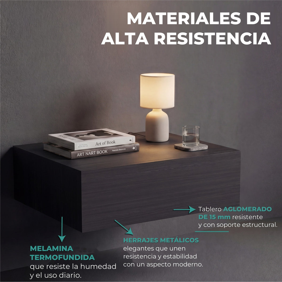 TUHOME CONCEPT Mesita de noche flotante Milano de 40 cm, wengué
