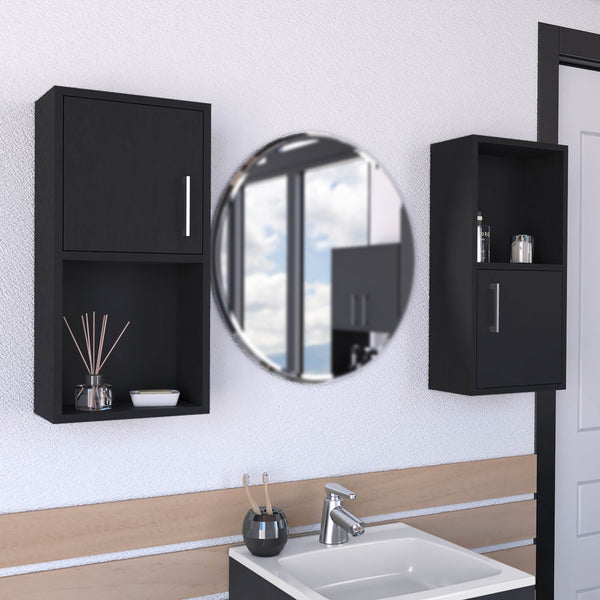 Set de Muebles auxiliares de baño en melamina con 4 estantes y 2 puertas , negro , 60.1 cm X 30 cm X 16 cm