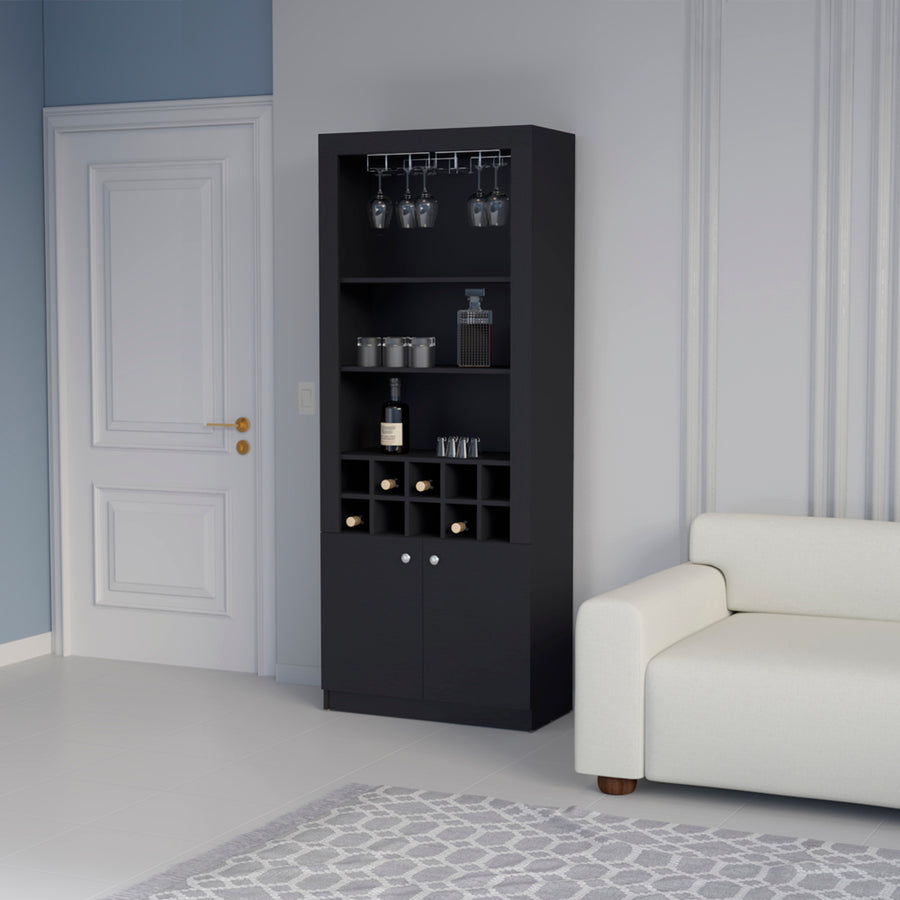 Mueble bar Nebo de 190 cm con colgador de copas, wengué