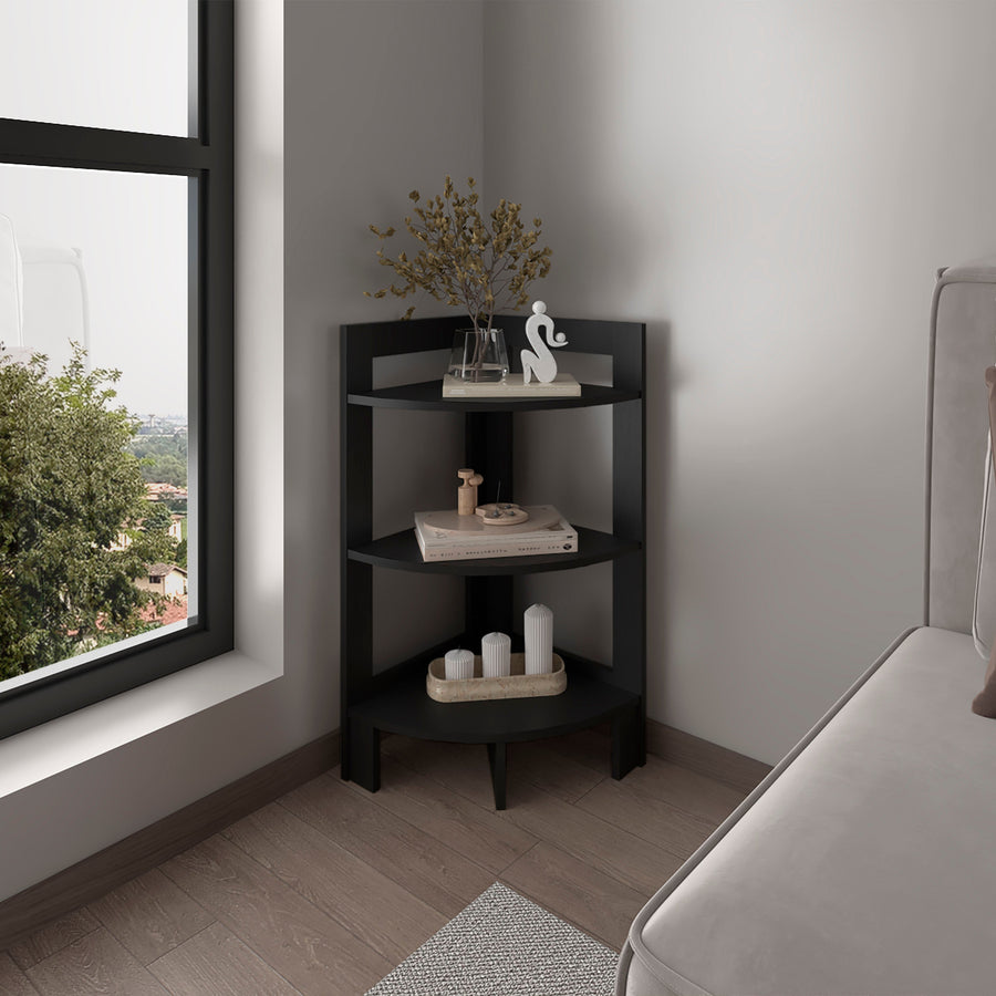 Taburete Riga en melamina con 3 estantes , negro , 80.6 cm  X 38.8 cm  X 38.8 cm